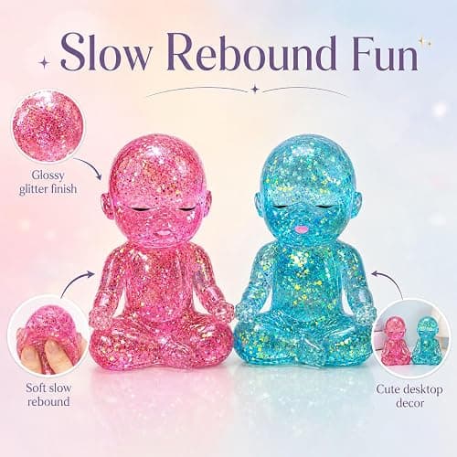 PRVCFZ 2 PCS Baby Squishy Pink and Blue Glitter Character Figurines, Colourful Desktop Decorations, Charming Ornaments for Home, Office, Shelf Display and Collection thumbnail 4