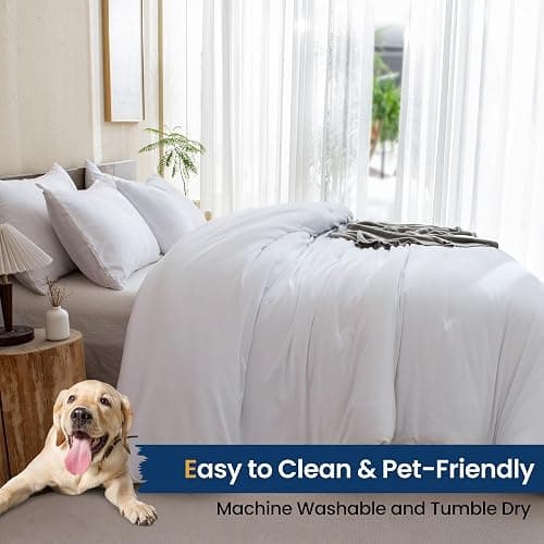 Paxrac Classic Pure White Comforter King Size, 3 Pieces Boho Comforter Set, Lightweight Solid Bedding Set, All Seasons Soft Breathable King Comforter Set (104x90In Comforter & 2 Pillowcases) - White - King (104''x90'') thumbnail 6