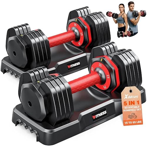 XDDIAS Adjustable Dumbbell Set of 2, 25/55/80LB Dumbbell Set-Fast Adjust Weights Set, 5/10/16 in 1 Free Weights Dumbbells Set with Anti-Slip Metal Handle, Compact Size for Men/Women Home Gym Equipment - Image 1