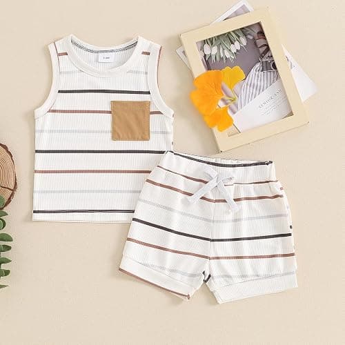 farrubbyine8 Baby Boy Summer Clothes Striped Tank Tops Camisoles and Shorts Newborn Boys Spring Summer Outfit thumbnail 2