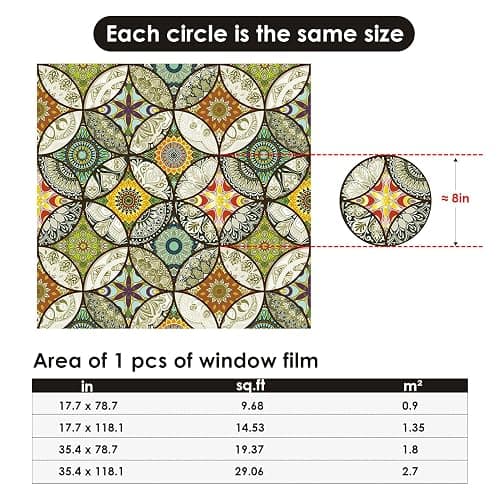 DKTIE Static Cling Decorative Window Film with Installation Tools Non Adhesive Privacy Film, Stained Glass Window Film for Bathroom Shower Door Heat Cotrol Anti UV, 17.7 x 78.7 Inch thumbnail 2
