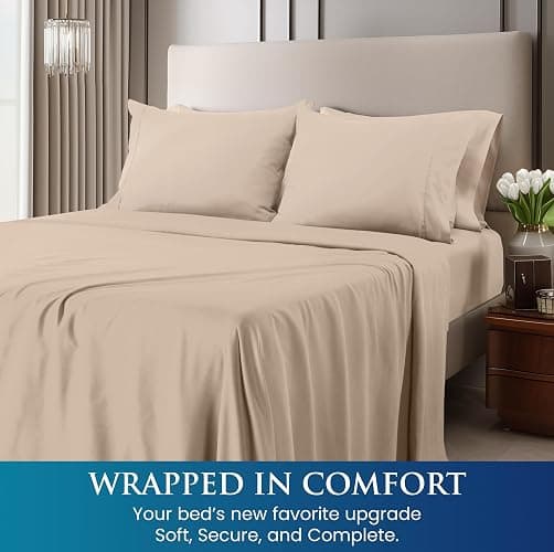 Utopia Bedding Queen Sheet Set - Brushed Microfiber - Soft Bed Sheets for Queen Size Bed Set - Includes 1 Fitted, 1 Flat, & 2 Pillow Cases - Deep Pocket (Beige) - 03 - Beige - Queen thumbnail 4