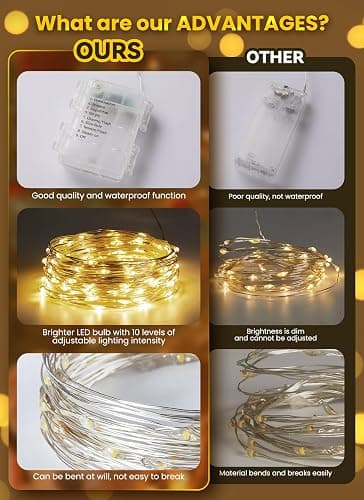 Minetom Fairy Lights Battery Operated with Remote, 33Ft 100 LED Waterproof String Lights Indoor Outdoor, Starry Twinkle Light for Christmas Home Bedroom Wedding DIY Centerpiece Decor thumbnail 3