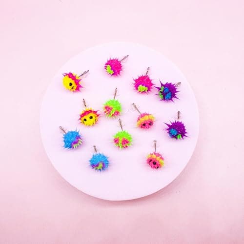 6 Spike Earrings for Women - Silicone Stud Earrings Set, Kawaii Smiley Face Earring Pack for Adults, Funk Rave Heart Earrings, Womens Y2K 90s Peace Sign Earring thumbnail 6