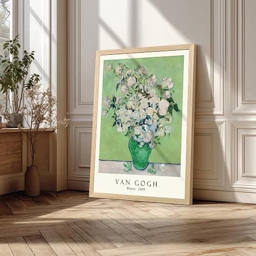 FASWQ Wood Framed Monet Van Gogh William Morris Wall Art, Grass Botanical Wall Decor, Mid Century Impressionist Canvas Paintings, Modern Green Landscape Poster Print for Living Room Bedroom 12"x16"x3 thumbnail 5