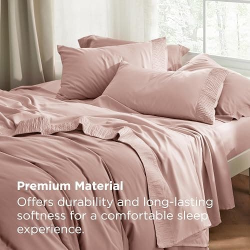 Bedsure Queen Sheet Set - 4 Pieces Soft Queen Size Sheets - Breathable & Cooling - Hotel Luxury - Easy Care Polyester Microfiber Cute Bedding for Women, Men, Dusty Pink thumbnail 5