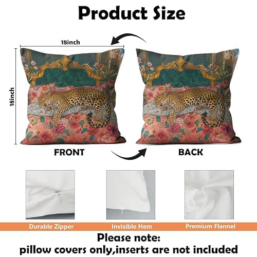 WDSFHYJK Maximalist Funky Tiger Leopard Cheetah Pillow Covers 18x18, Eclectic Home Decor, Tropical Trendy Preppy Colorful Tiger Decorative Throw Pillow Covers Pillowcases for Living Room Bedroom thumbnail 3