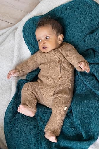 Disana WOLL-BABYDECKE, 100% Bio-Merinowolle GOTS, IVN Best | kuschelweiche Strickdecke mit Ajourmuster | Newborn Baby Kleinkind Kind Unisex | Baby Erstausstattung | Made in Germany | Natur thumbnail 3