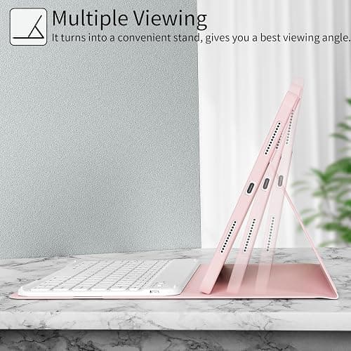 aoub Keyboard Case for iPad (A16) 11th Gen 11 Inch 2025, iPad 10th Generation 10.9 inch 2022 with Pencil Holder, Stand Folio Detachable Wireless Bluetooth Rechargeable Keyboard, Pink thumbnail 6