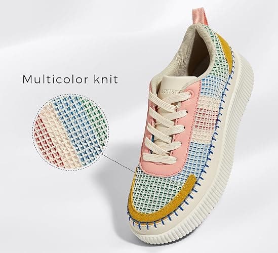 LUCKY STEP Women's Platform Sneakers Rhinestone Fashion Chunky Casual Sparkly Retro Braided Walking Shoes thumbnail 3