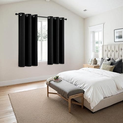 MIULEE Blackout Curtains for Bedroom Living Room 2 Panels, Thermal Insulated Room Darkening Drapes Grommet Noise Reducing Light Blocking Window Treatments 64 Inches Long 40x64 Inch Black thumbnail 6