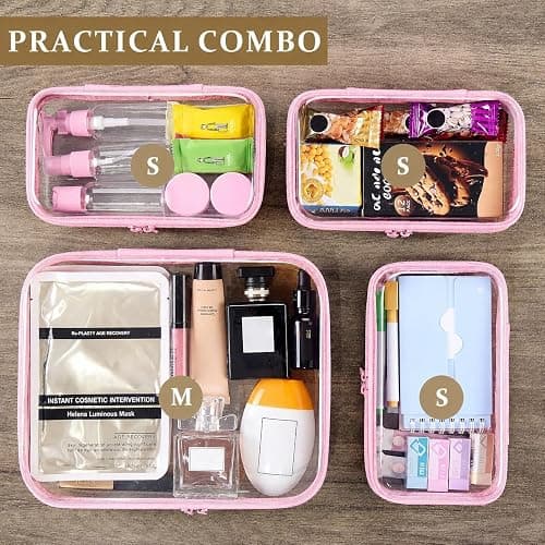 4 pcs Clear Zipper Pouches,Hard Shell Zipper Case, Toiletry Bag for Travel | CLear Diaper Bag, Toiletry Pouch, Travel Organizer, Cosmetic Bag,Toy Storage Bins (M+3S)(Baby Pink) thumbnail 7
