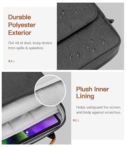 MoKo 9-11 Inch Tablet Sleeve Bag Handle Carrying Case with Shoulder Strap | Fits iPad Pro/Air/A16 11-inch, iPad 10th 10.9, iPad 9/8/7th 10.2, iPadAir 5/4th 10.9 and Tab S8/S9 11-inch, Black & Gray thumbnail 3