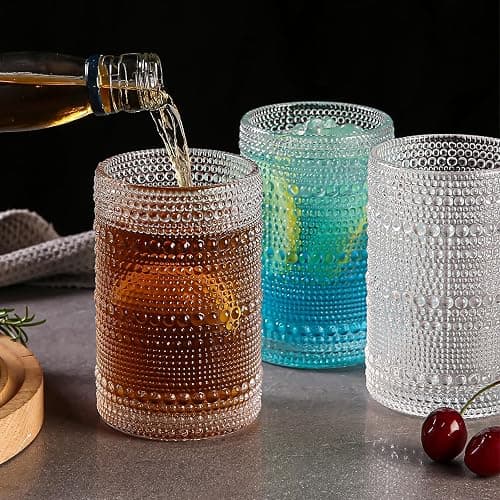 ZMOWIPDL Vintage Hobnail Drinking Glasses Set of 8,Clear 12 oz & 15oz Highball Glass Cups, Kitchen Drinkware Glassware,Embossed Water Tumbler,for Beer,Cocktail,Whiskey,Juice and Various Mixed Drinks thumbnail 7