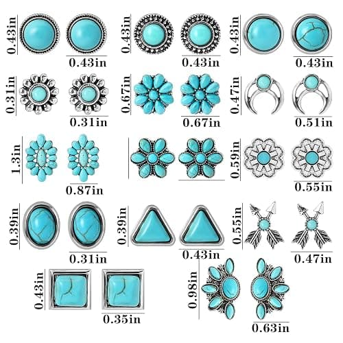 NEWITIN 14 Pairs Turquoise Stud Earrings for Women Hypoallergenic Earring ‌Turquoises Jewelry Gemstone Oval Round Flower Shape Square Studs Turquoise Earrings for Women thumbnail 2