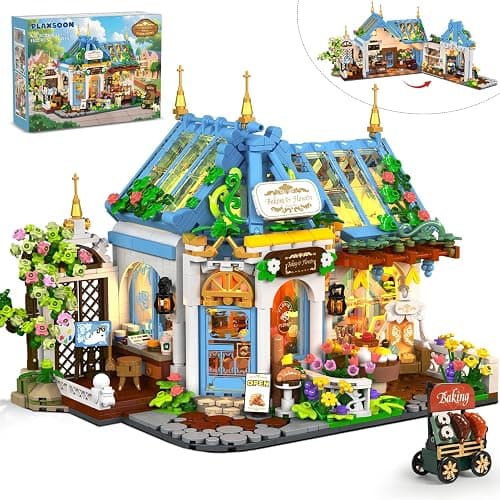 PLAXSOON Flower Café House Building Set with Lights and Openable Design | Botanical Coffee Architecture 1520 PCS, Floral Bakery Construction Model for Home Decor, Gift for Adults Women Teens Girl 12+ - Image 1