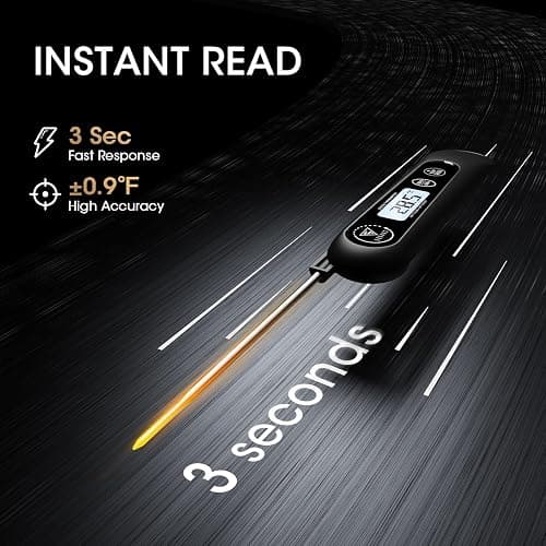 DOQAUS Meat Thermometers, 3S Instant Read Food Thermometer, Accurate Meat Thermometer Probe With Backlight, Foldable Long Probe, Auto On/Off, Cooking Thermometers for Kitchen, BBQ, Water, Milk(Black) thumbnail 3