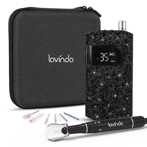 Lavinda Nail Drill Professional Electric Nail File, Black Rhinestone | 35000RPM, 10-12h Runtime, LED Display, Low-heat Coreless Motor, Shapes Acrylic/Gel Nails Manicure for Nail Technicians - Image 1