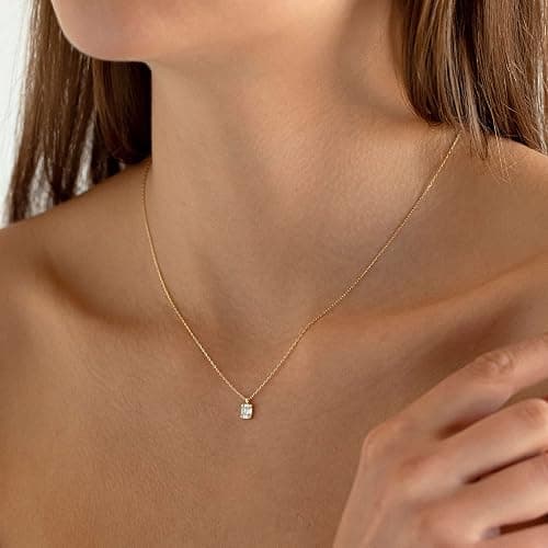Tewiky Diamond Pendant Necklace for Women， Dainty Gold Layered Necklaces 14k Gold Plated Stacked Cuban Paperclip Chain Choker Necklaces Aesthetic Simple Gold Necklace Jewelry Gifts for Women - cz pendant gold thumbnail 2
