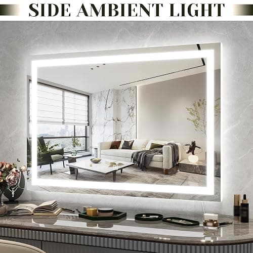 ROLOVE 32x22 Lighted Vanity Mirror, Wall-Mounted, Detachable 10X Magnifier | LED Makeup Mirror, 3 Color Modes, Stepless Dimming, Touch Control, Plug-In Design, Tabletop Use, Even Lighting thumbnail 3