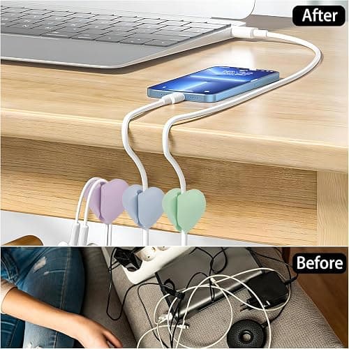 40 Pcs Cable Holder Cord Clips, Adhesive Wire Cord Holder Heart Cable Organizer Clips for Desk, Home, Office, Car, Nightstand (Pink Blue Green Purple) thumbnail 5