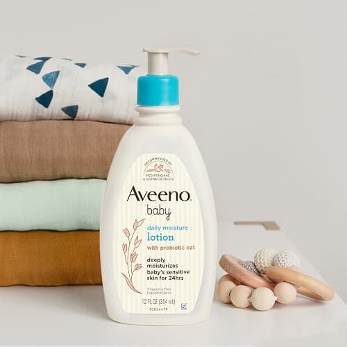 Aveeno Baby Daily Moisture Body Lotion for Sensitive Skin, Hypoallergenic Moisturizing Baby Lotion with Nourishing Oatmeal to Deeply Moisturize Baby's Skin, Fragrance-Free, 18 fl. oz thumbnail 5