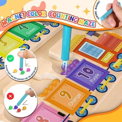wakeInsa Magnetic Color and Number Maze,Montessori Toys for 2-5 Years Old Boys,Wooden Magnet Balls Puzzles,Toddler Busy Board,Preschool Learning Activities,Christmas & Birthday Gift for Kids thumbnail 3