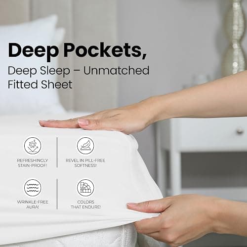 Twin Fitted Sheet, Ultra Soft Fits Up to 15 Inch Deep Pocket, White | Hotel Comfort, Cooling & Breathable Cotton like Polyester, Easy Fit, Wrinkle & Fade Resistant, Snug Fit, Easy Care, Oeko-Tex thumbnail 4