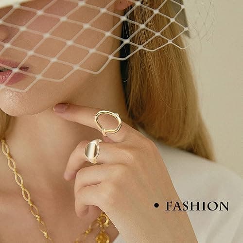 MOROYA 10PCS Gold Dome Chunky Rings for Women 18K Gold Plated Braided Twisted Round Signet Rings Adjustable Open Ring Band Statement Jewelry Size 7-9 thumbnail 2