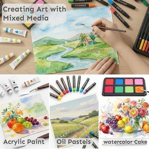 175-Pack Deluxe Wooden Art Set Drawing Painting Kit with 2 Drawing Pads, Acrylic Paints, Colored Pencils, Crayons, Paint Brush, Art Kit in Wooden Case, Gift for Artist, Adults, Teens and Kids thumbnail 5