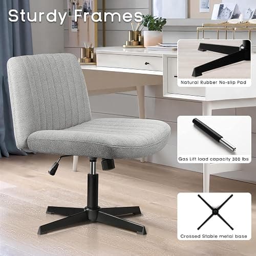 PUKAMI Criss Cross Chair,Armless Cross Legged Office Desk Chair No Wheels,Fabric Padded Modern Swivel Height Adjustable Mid Back Wide Seat Computer Task Vanity Chair for Home Office(Grey) thumbnail 4