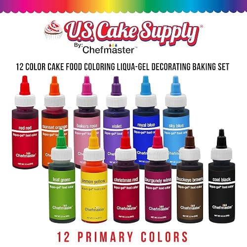 12 Food Color U.S. Cake Supply 2.3-Ounce Liqua-Gel Cake Food Coloring Variety Pack with Color Mixing Wheel - Made in the U.S.A. thumbnail 2