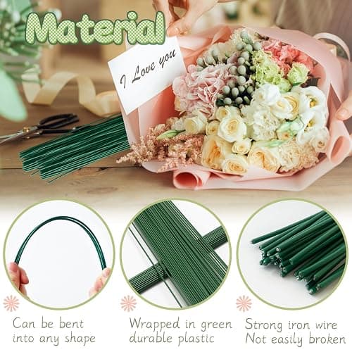 100 Pcs Floral Stems Wire for Paper Flower,14 Inch 2 Gauge Dark Green Floral Stem Wire,Crafting Floral Stem for Flower Arrangements DIY,Bouquet Stem Wrapping and Crafts thumbnail 3