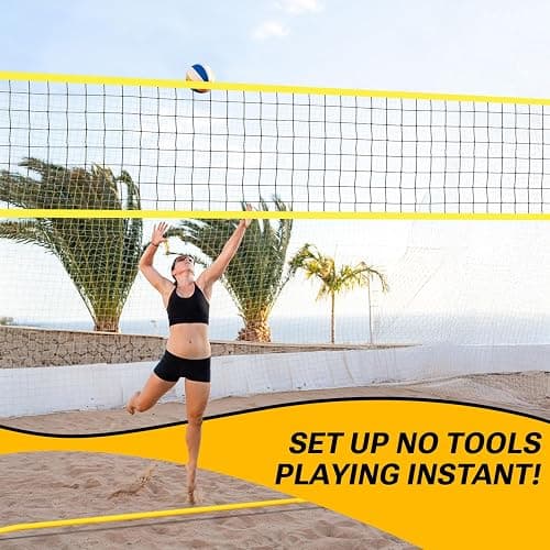 Dimples Excel 12x8 FT Portable Volleyball Net Set,4 Adjustable Heights Set | For All Ages & Skill Levels, Indoor Outdoor Backyard Beach Gym, Includes Ball Pump Sandbags Carry Bag, 5 Min Fast Setup thumbnail 9