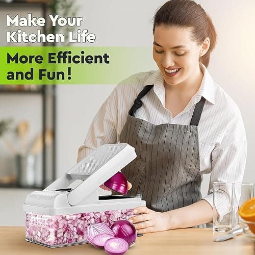 MealHelper 12-in-1 Vegetable Chopper, 7 Blade Veggie Chopper, Practical Food Chopper with Container, Cheese Grater, Home Essentials & Kitchen Gadgets(Black/White) thumbnail 7