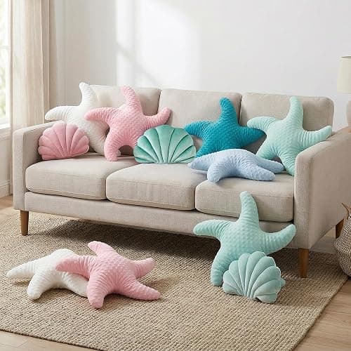 XIAIJIA Starfish Pillow,Coastal Beach Throw Pillows, Blue, 19.68 Inch | Decorative pillows, nautical pillows, starfish pillows, beach pillows, beach themed room decor for bed, bedroom, sofa, couch thumbnail 7