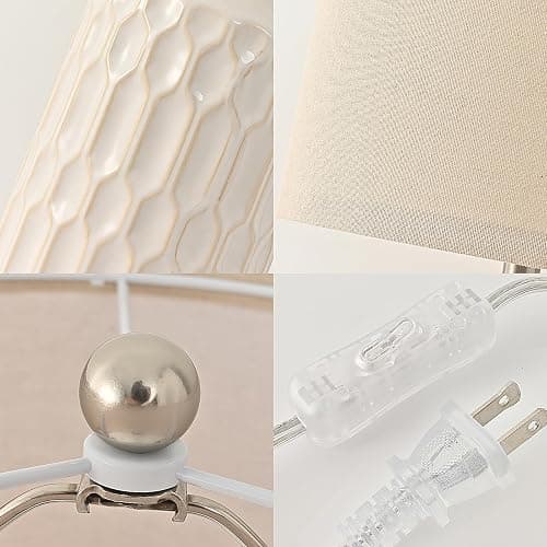 22IN Modern Ceramic Table Lamp Set of 2 White Lamps for Living Room Tall Bedroom Lamp Set Bedside Nightstand Lamps Set of Two Farmhouse Rustic Side Table Lamps for End Table Beige Desk Lamps thumbnail 6