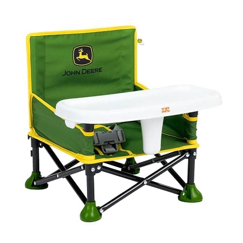 Bright Starts John Deere Pop 'N Sit Portable Booster Chair, Floor Seat, Indoor/Outdoor Use, Compact Fold, Green and Yellow, 6 Mos - 3 Yrs - Image 1