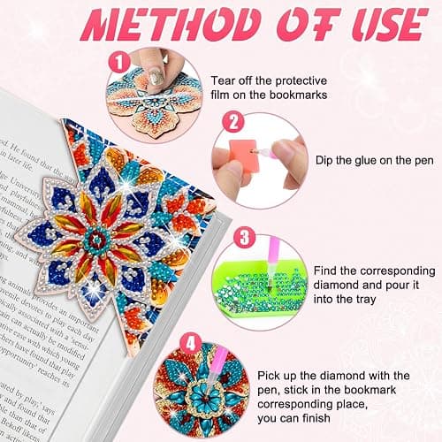 WIVICO 4 pcs Diamond Painting Bookmarks, DIY Diamond Art Kits for Adults, Book Corner - Protecting Bookmark Craft Supplies Kits for Book Lovers(Mandala C) thumbnail 5