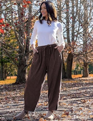 TARSE Womens Corduroy Harem Pants Casual Elastic Waist Wide Leg Pants Loose Fit Baggy Trousers with Pockets thumbnail 2