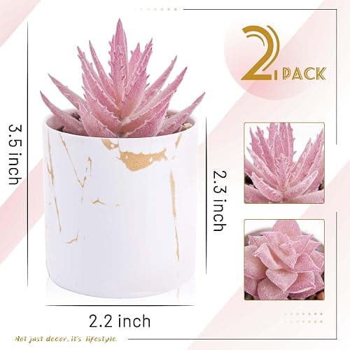Der Rose Set of 2 Succulents Plants Artificial Mini Fake Succulents Plants for Office Desk Accessories for Women Pink Home Vanity Decor thumbnail 3