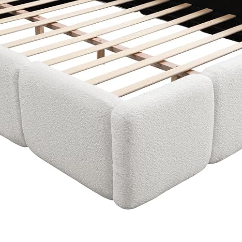 Harper & Bright Designs Queen Size Platform Bed Frame, Floor Platform Bed Grounded Bed Frame with Thick Headboard and Footboard, Block Style, White thumbnail 9