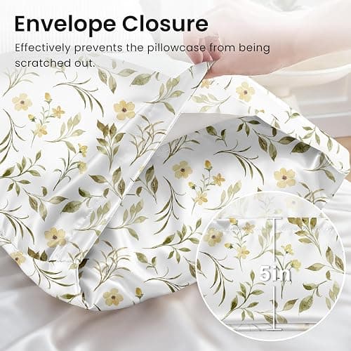 EXQ Home Satin Pillowcase for Hair and Skin Queen - Printed Yellow Sprig | Satin Pillow Cases Set of 2 with Envelope Closure, Gifts for Women Men thumbnail 4