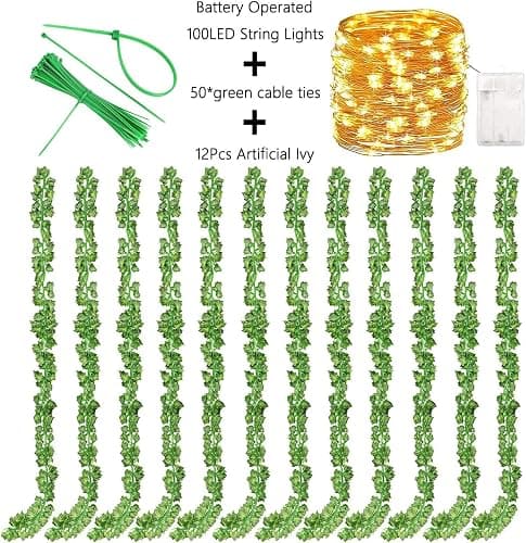 Comtelek 12 Pack Fake Vines for Room Decor with 100 LED String Light Artificial Ivy Garland Hanging Plants Faux Greenery Leaves Bedroom Aesthetic Decor for Home Garden Wall Wedding thumbnail 4