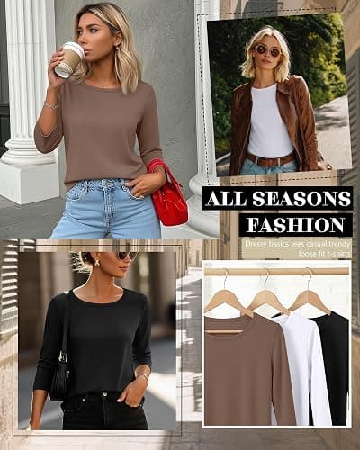 Ficerd 3 Pack 3/4 Sleeve Tops for Women Round Neck Dressy Basics Tees Casual Trendy Loose Fit T Shirts thumbnail 3