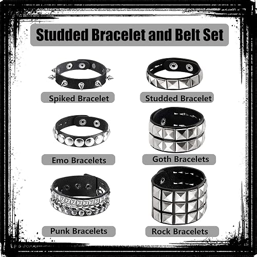 6 Pieces Studded Bracelet, Emo Spiked Bracelets Y2k Black Leather Rivet Punk Bracelet Rock Cuff Goth Bracelets Punk Accessories Halloween for Men Women thumbnail 3