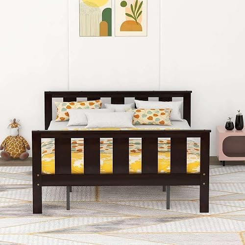 Queen Size Espresso Wood Platform Bed Frame with Headboard and Footboard - Sturdy and Stylish Bedroom Furniture for Enhanced Comfort and Modern Aesthetics thumbnail 5