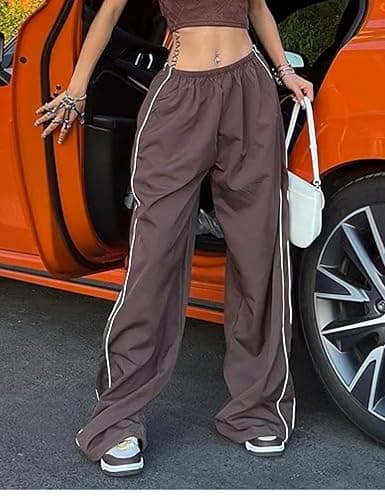 Shebote Womens Parachute Pants Wide Leg Baggy Pants Y2K Elastic Waist Jogger Sweatpants Track Pants Streetwear thumbnail 2