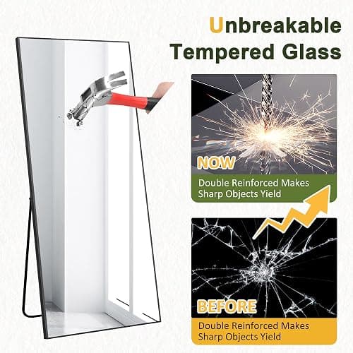 NicBex Full Length Mirror with Stand, 56"x19" Aluminum Alloy Frame Floor Mirror, Black, Shatter-Proof Glass - Free Standing, Leaning Against Wall or Wall-Mounted, for Bedroom Living Room Dressing Room thumbnail 7