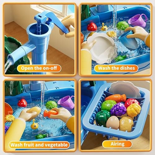 KIZONLY Water Table for Toddlers 1-3- Kids Play Sink with Pump and Running Water, Water Table for Kids Ages 4-8 with Fishing Games, Summer Outside Sensory Gift Toys for Boys and Girls 2 3 4 5 6 7 8 thumbnail 5